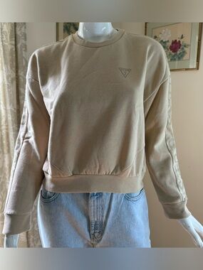 Guess Beige Cropped Crewneck Sweatshirt - Women